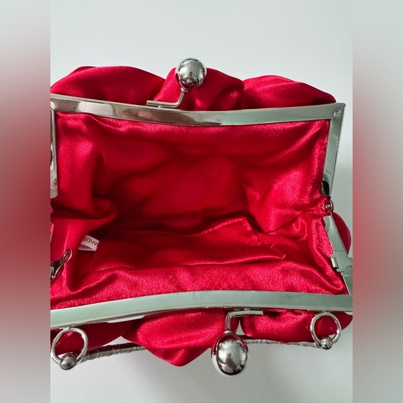 Gorgeous Satin Red Rose Evening Bag with Silver Hardware - Picture 5 of 11